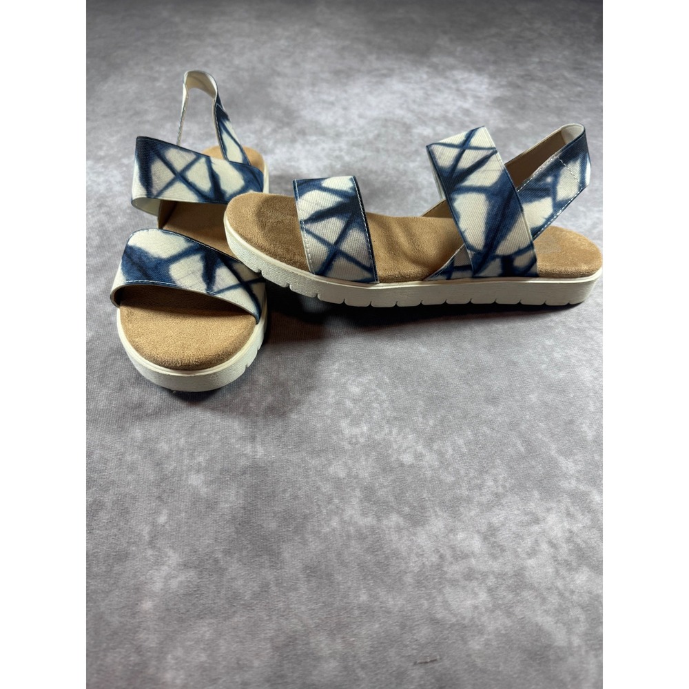 Report 2 Shibori Blue White Elastic Strap Platform Sandals Womens Size 7